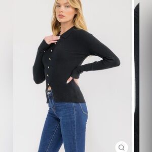 207. Black Button-Up Ribbed Cardigan